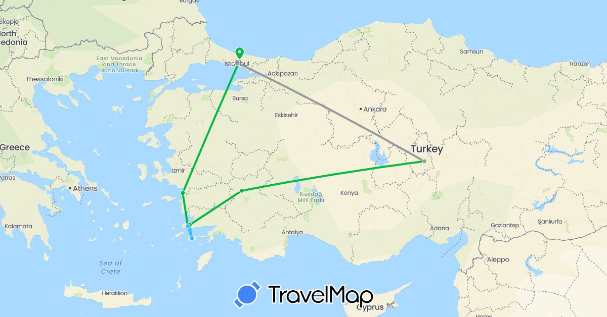 TravelMap itinerary: bus, plane, boat in Turkey (Asia)